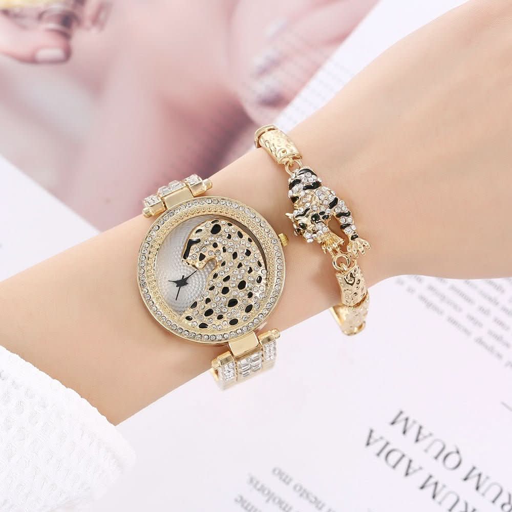 Quality Diamond Animal Simple Large Dial Steel Belt Quartz Watch Suit - STRAVAE