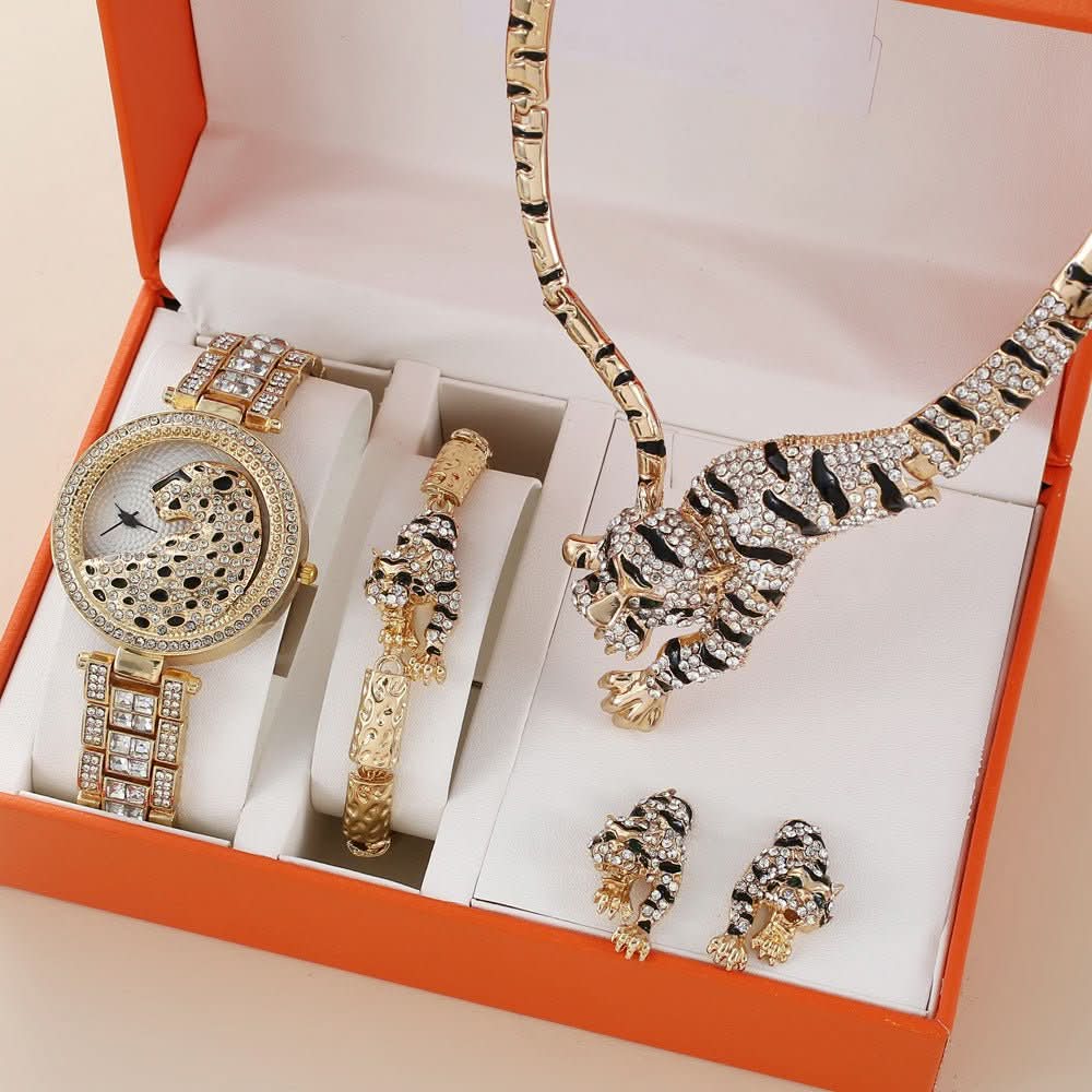 Quality Diamond Animal Simple Large Dial Steel Belt Quartz Watch Suit - STRAVAE