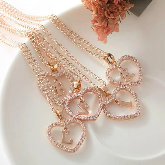 Zircon Initial Heart Pendant Necklace - STRAVAÉ