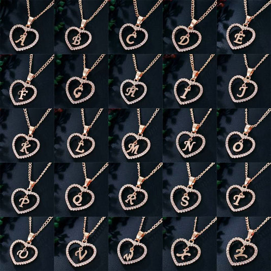 🎁 Zircon Initial Heart Pendant Necklace (100% off)